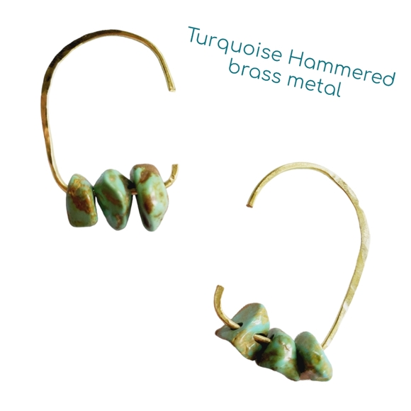 Handmade hammered semi-precious jasper modern minimalist boho earrings. 1 pair - Picture 10 of 14